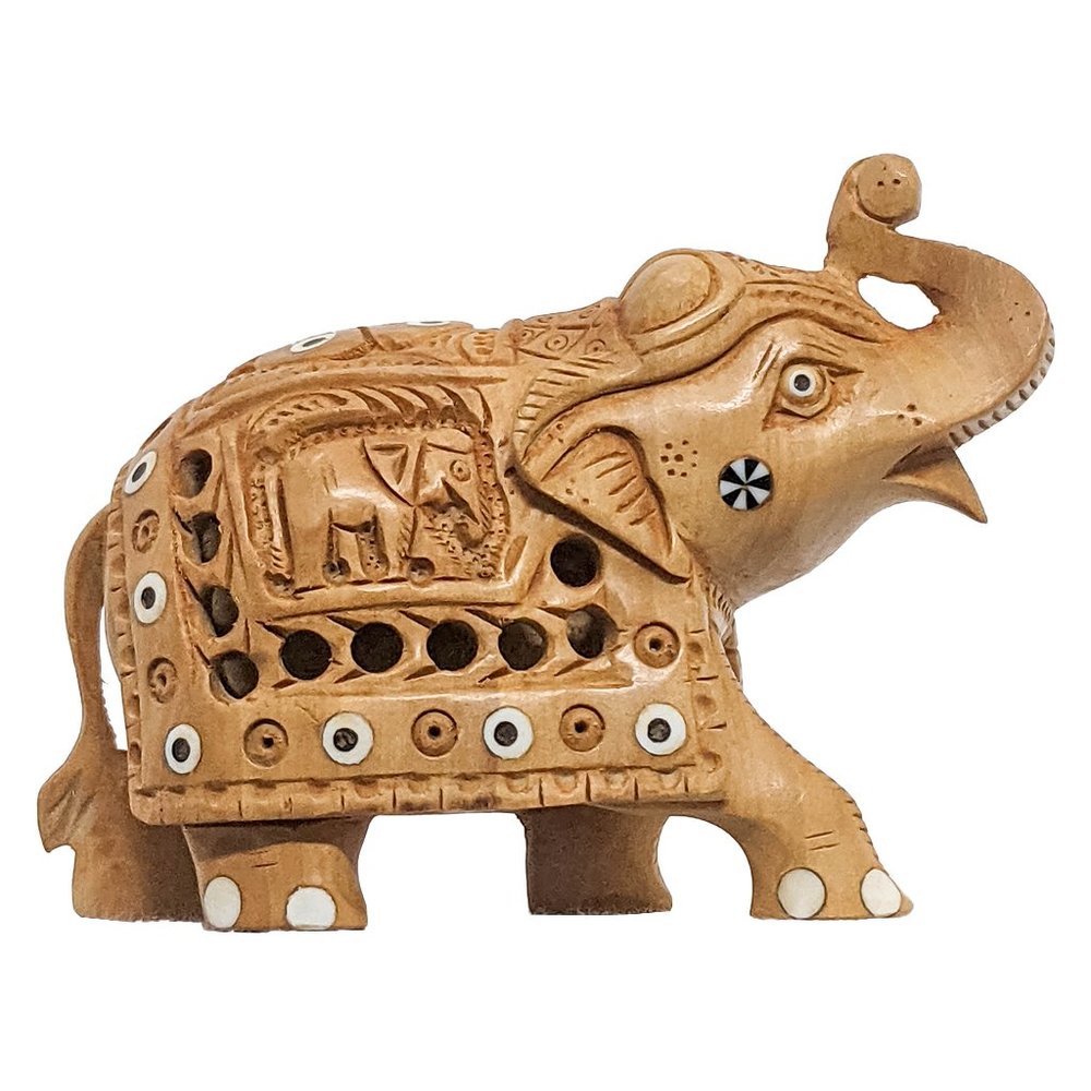 Hand Carved Wooden Jali Elephant Designed (5inch)